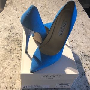Jimmy Choo Turquoise Suede Pointed-Toe Stiletto Pumps